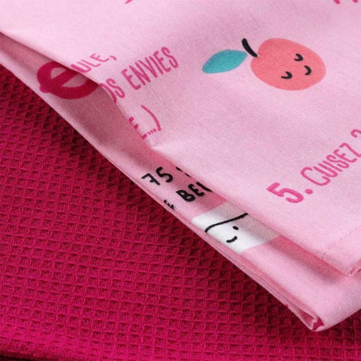 Paris Prix Lot de 2 Torchons Enfant  Mini Fée II  50x70cm Rose