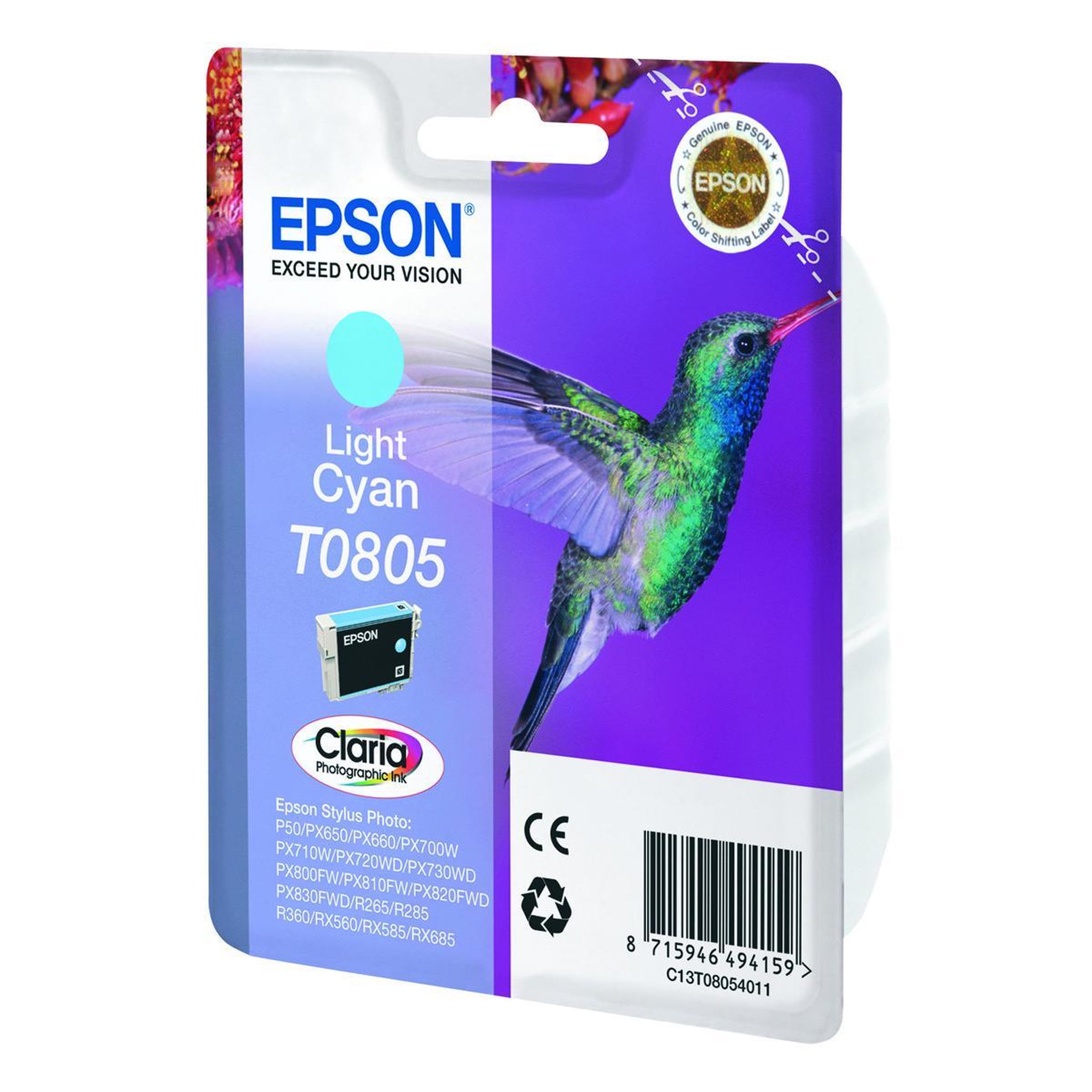 Voir la diapositive 3 : Epson Epson T0805 Colibri Cartouche dencre Cyan clair
