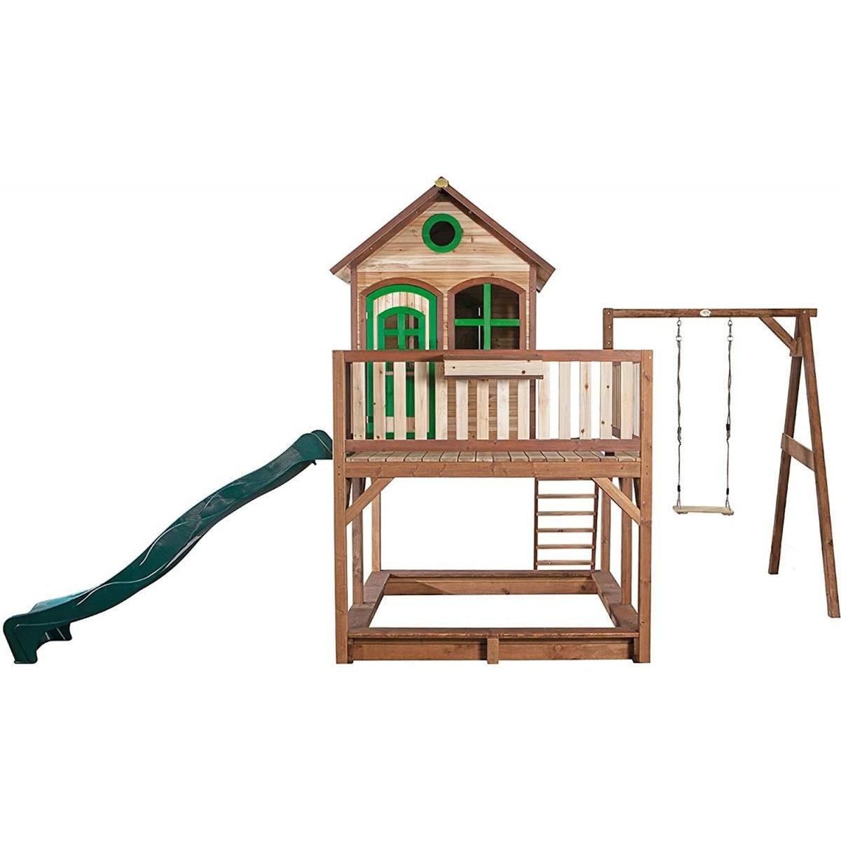 Axi House Axi Maisonnette LIAM Brun Vert avec 1 balancoire toboggan et bac à sable