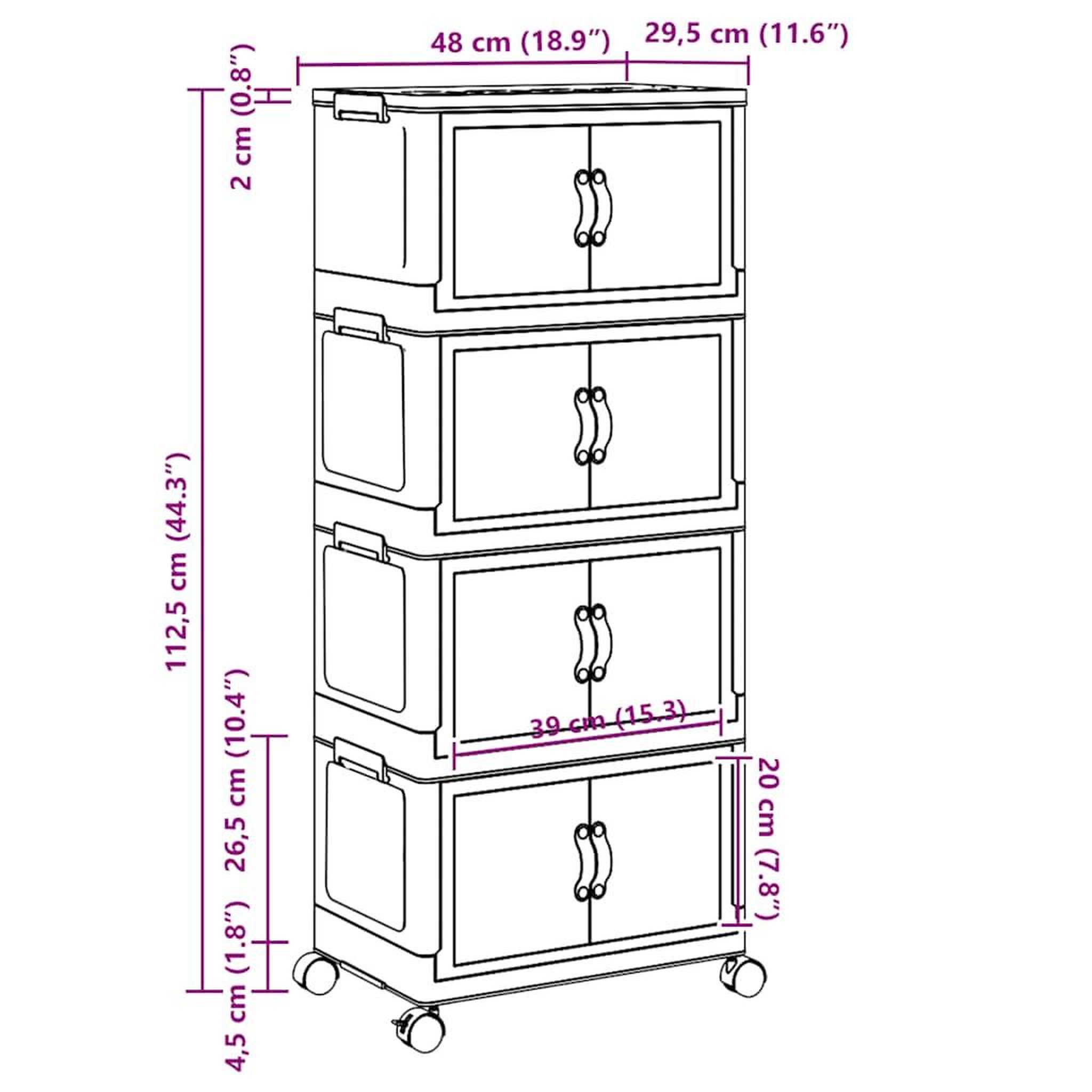 Voir la diapositive 6 : VIDAXL Boîte de rangement empilable avec roues a 4 niveaux 28 L