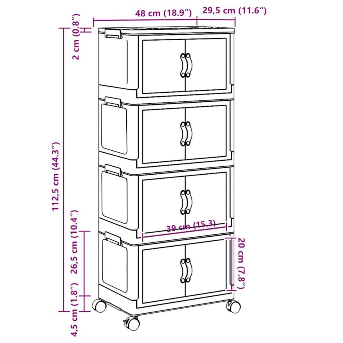 VIDAXL Boîte de rangement empilable avec roues a 4 niveaux 28 L