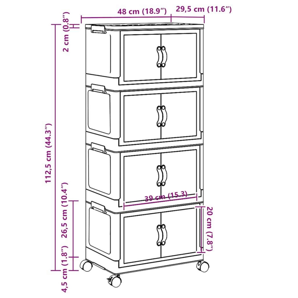 VIDAXL Boîte de rangement empilable avec roues a 4 niveaux 28 L