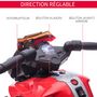 Voir la diapositive 5 : HOMCOM Moto électrique enfant 6 V 3 Km/h effet lumineux et sonore roulettes amovibles repose-pied valises latérales métal PP rouge noir