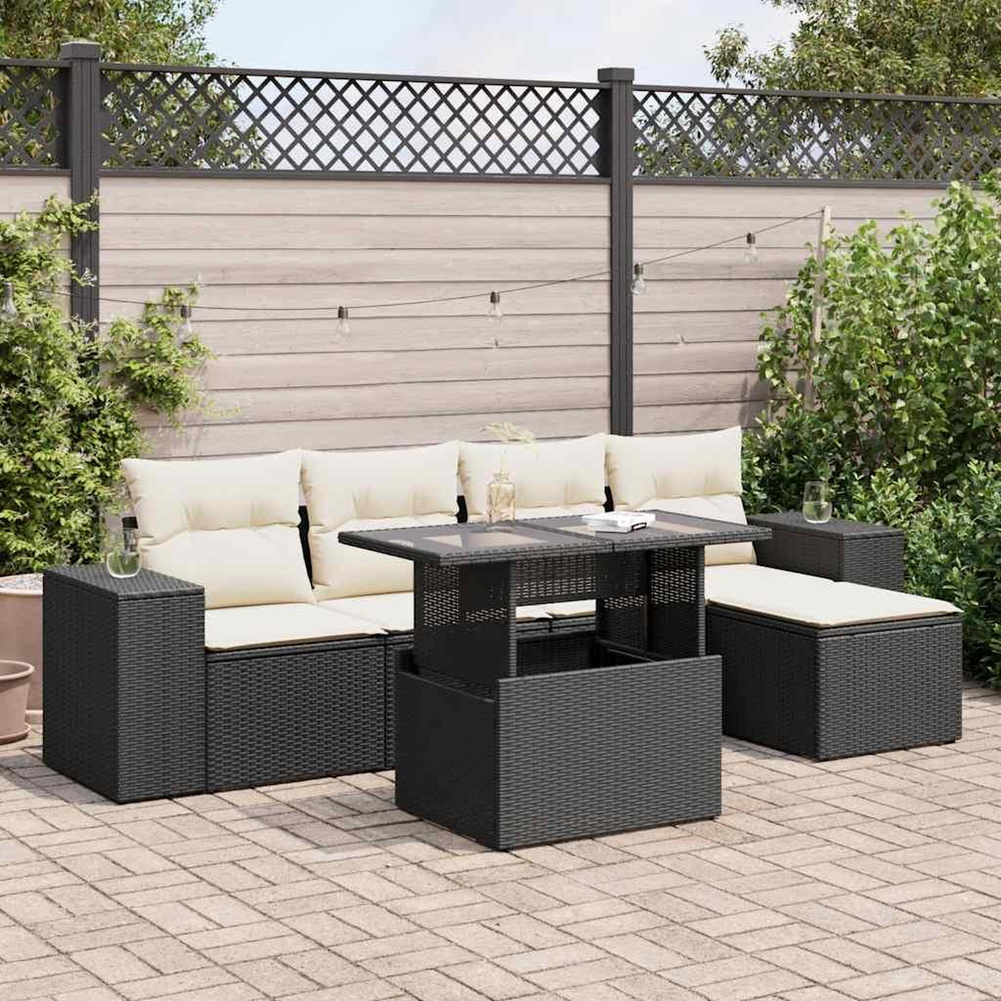 VIDAXL Salon de jardin 6 pcs avec coussins noir resine tressee