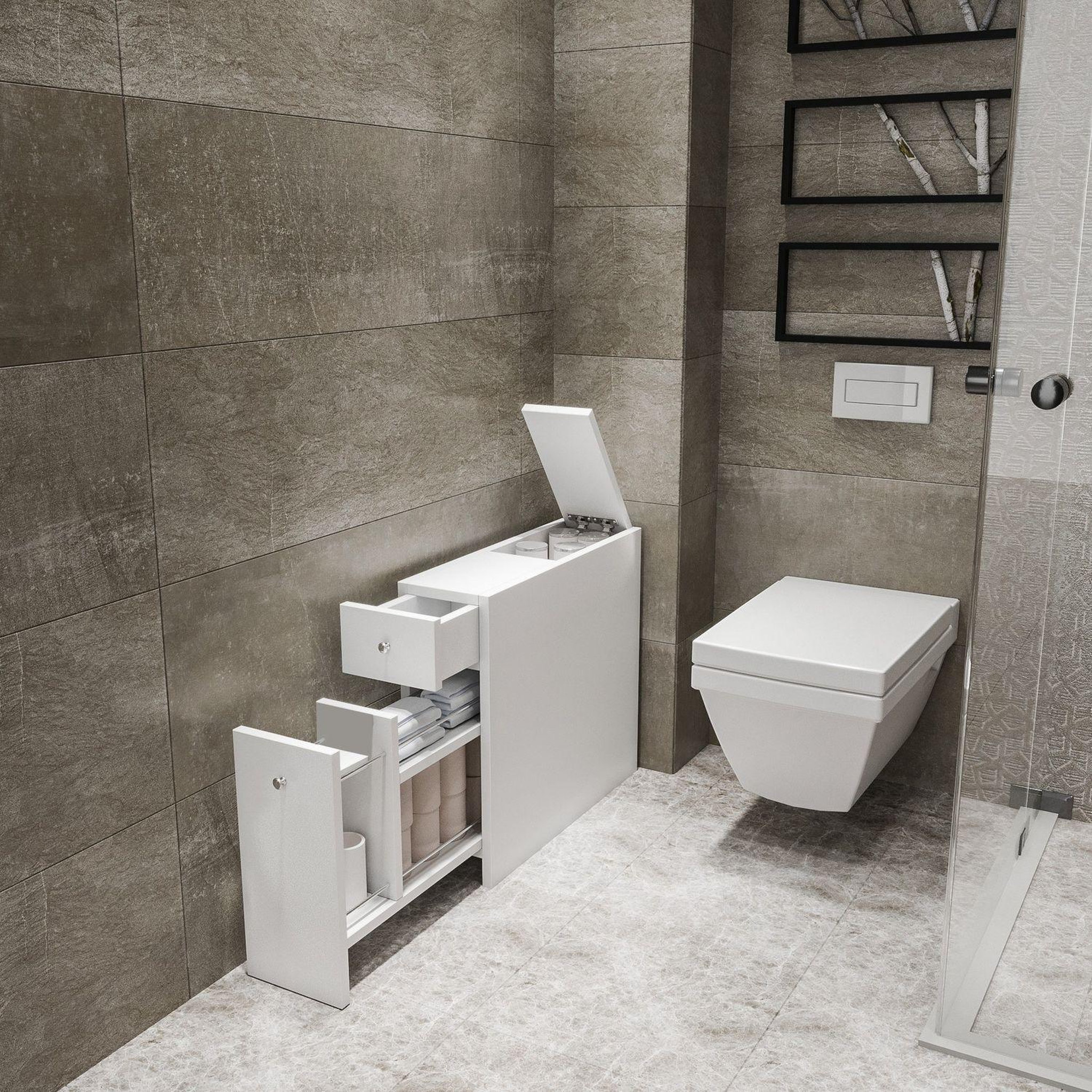 Voir la diapositive 6 : TOILINUX Rangement de salle de bain compact 2 tiroirs et une porte