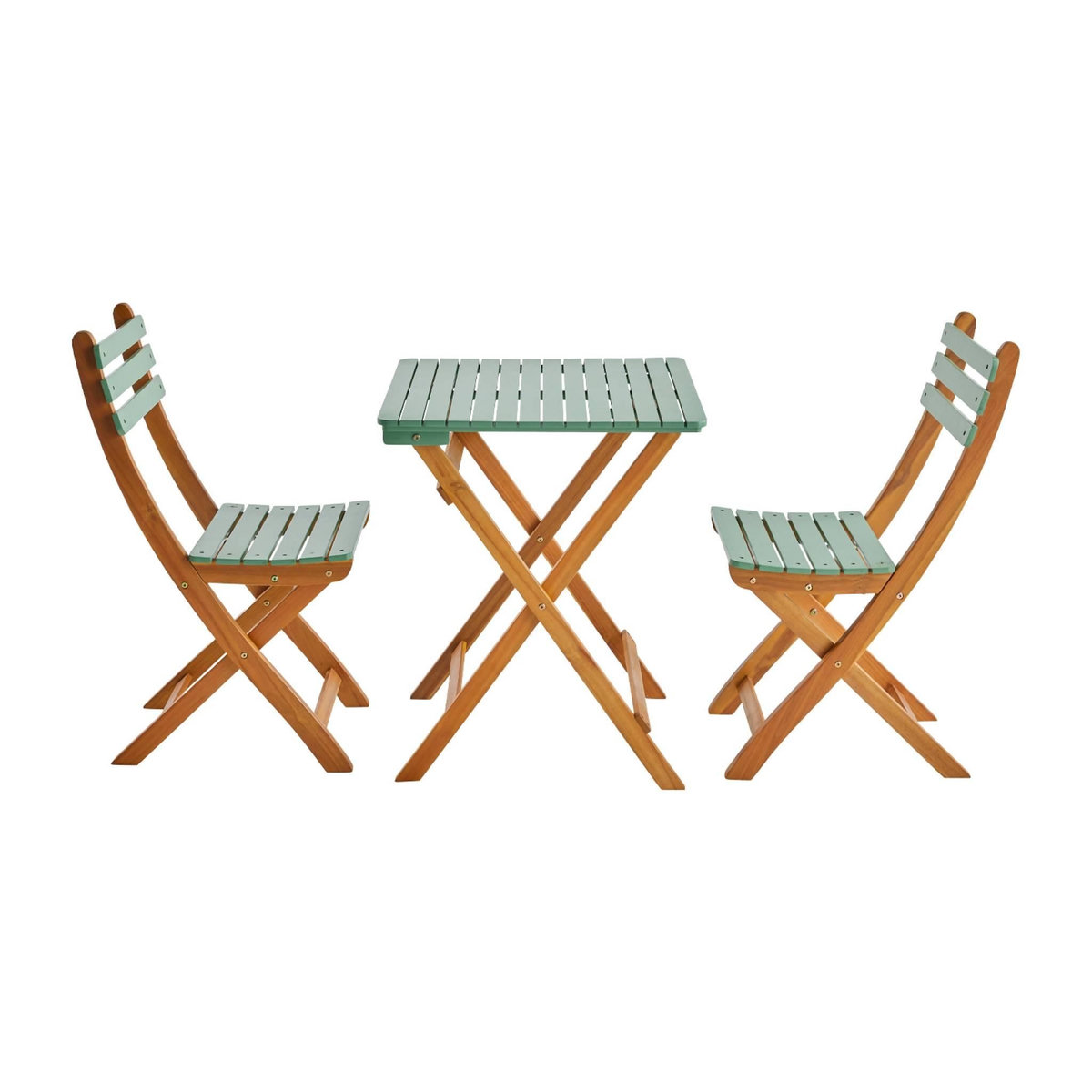SWEEEK Table de jardin pliante bois d'acacia + 2 assises vert de gris HILORA . table carrée