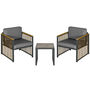 Voir la diapositive 1 : OUTSUNNY Ensemble salon de jardin 3 pièces style colonial 2 fauteuils coussins gris table basse métal noir résine filaire marron