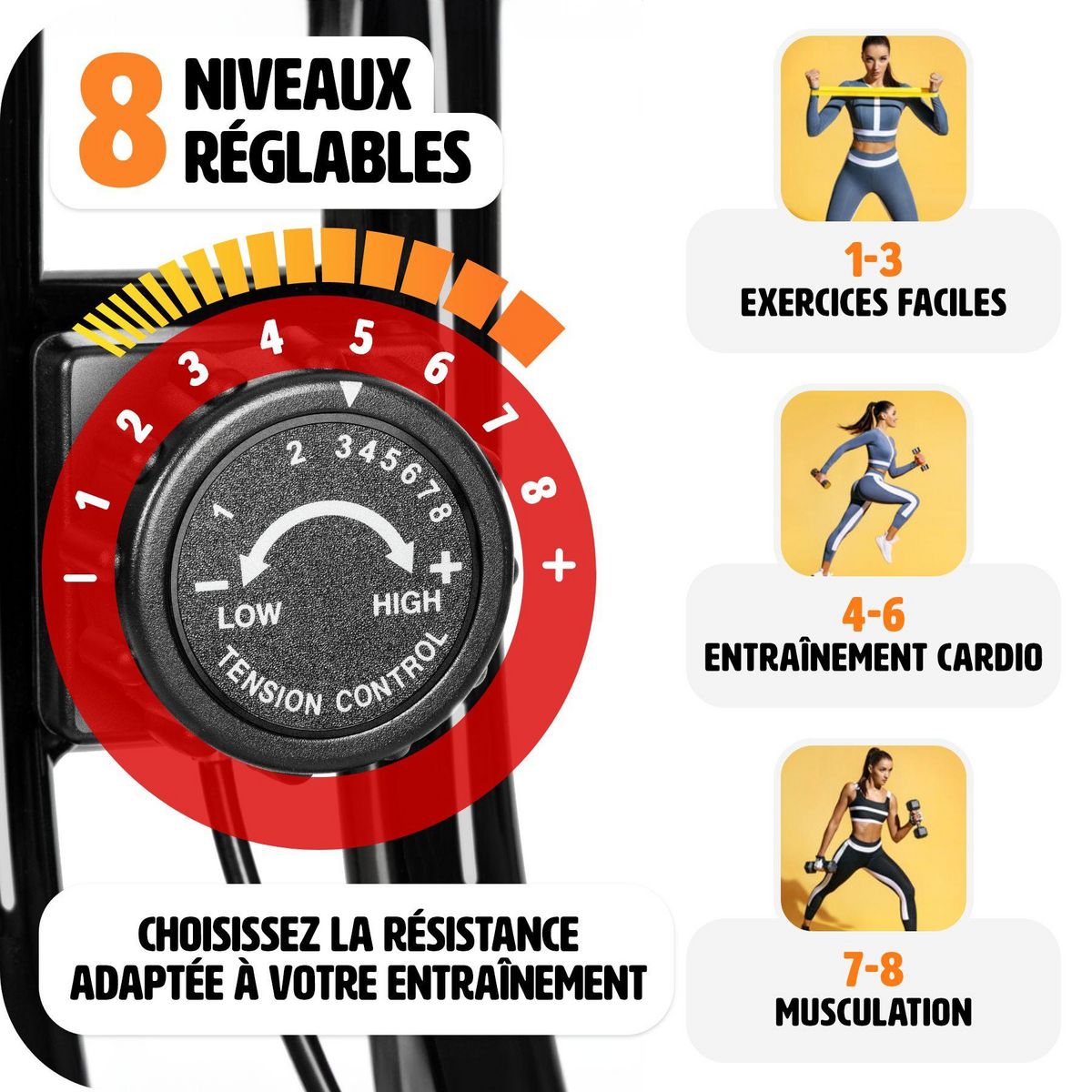 tectake Vélo d'appartement pliable avec 8 niveaux de difficulté noir 113 x 41 x 81 cm