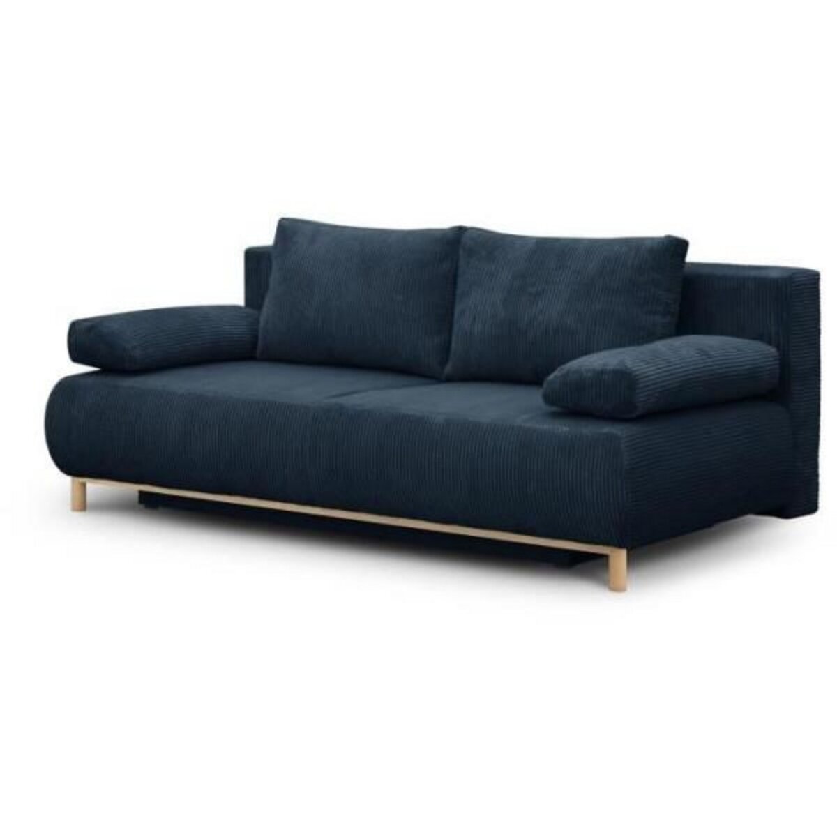 MARKET24 Banquette convertible 3 places MIKA - Velours côtelé bleu foncé - Coffre de rangement - L 192 x H 84 x P 93 cm