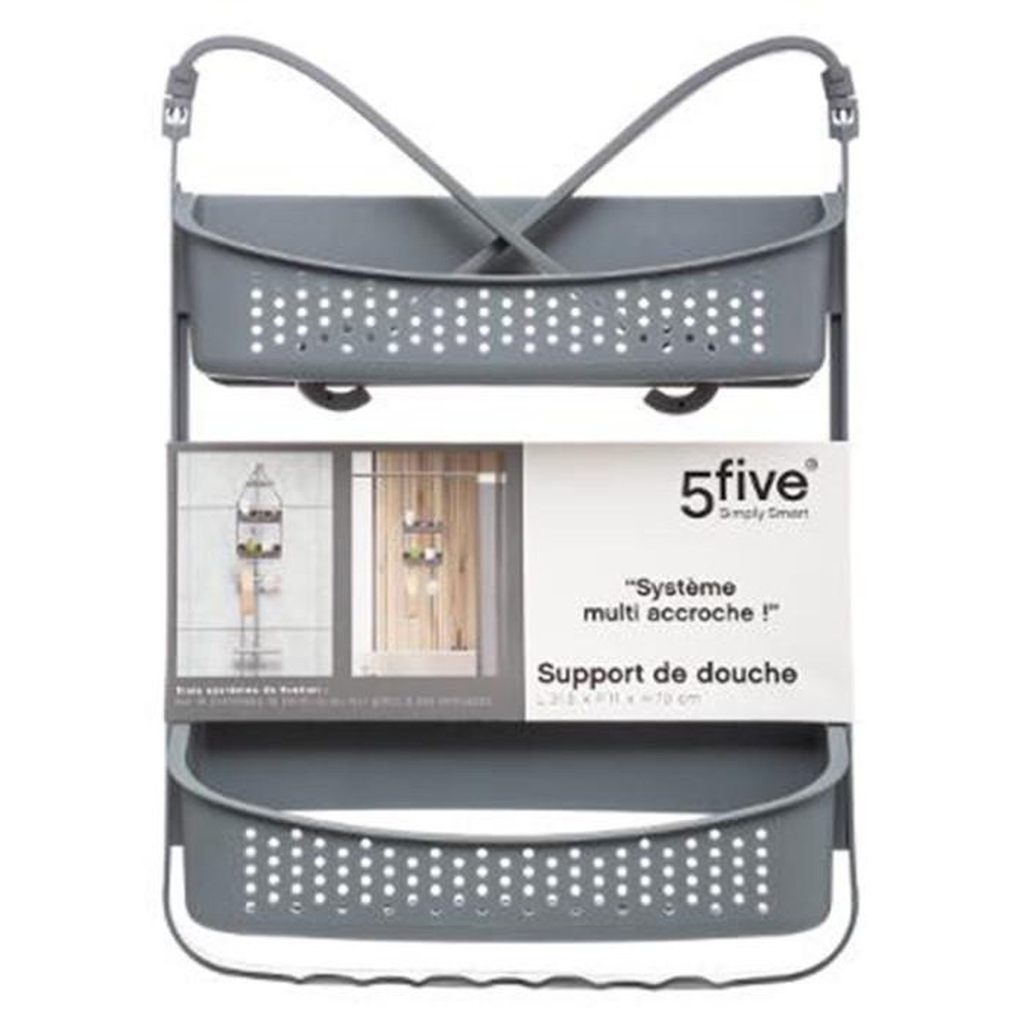 Voir la diapositive 3 : FIVE Support de douche 2 paniers  souple  70cm gris