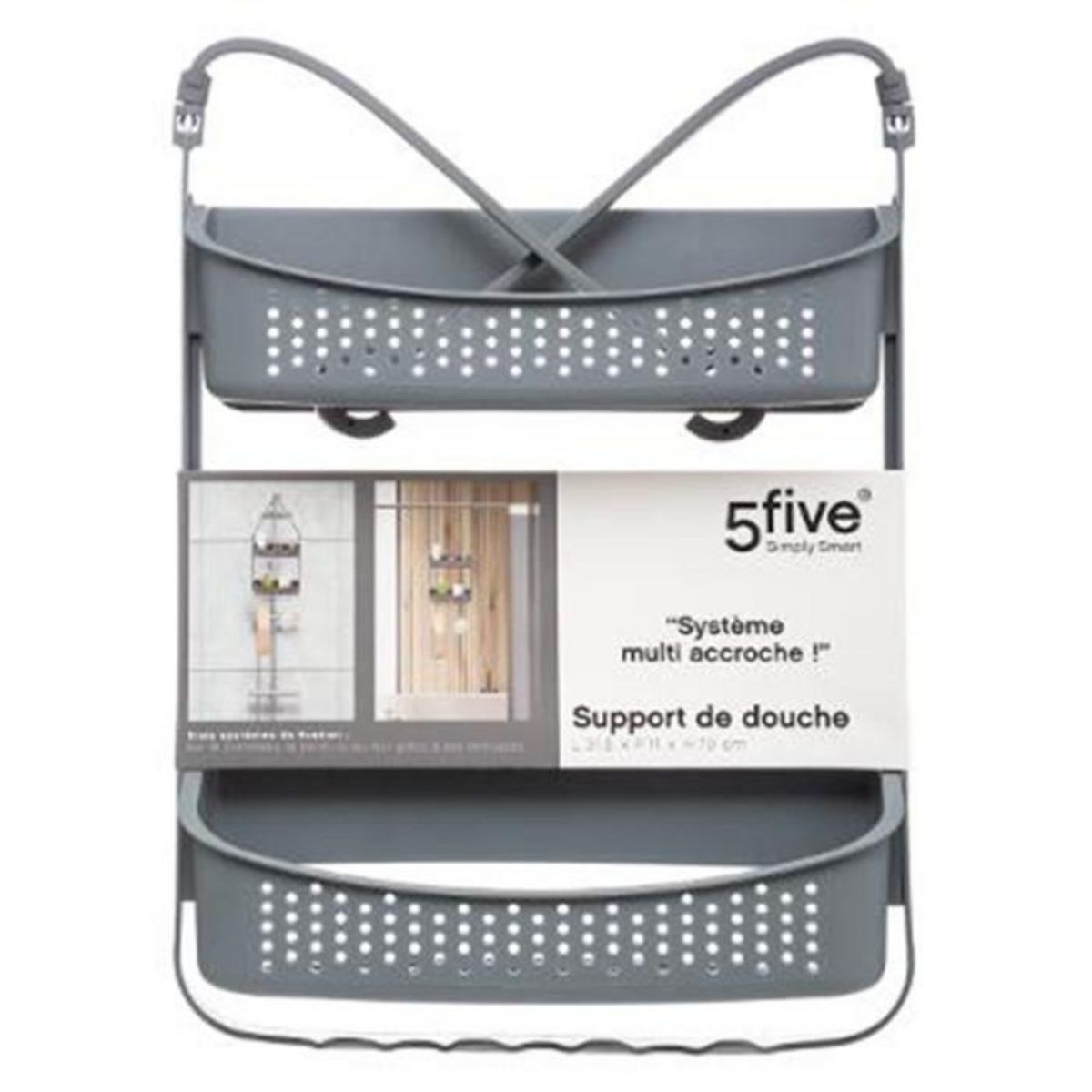 FIVE Support de Douche 2 Paniers  Souple  70cm Gris
