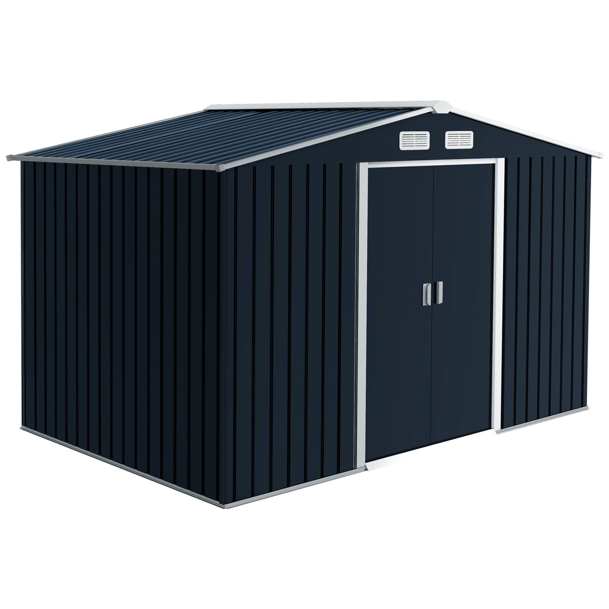 OUTSUNNY Abri de jardin - remise pour outils - cabanon double porte coulissante - fondation incluse - dim. 277L x 191l x 192H cm - tôle d'acier ondulée anthracite