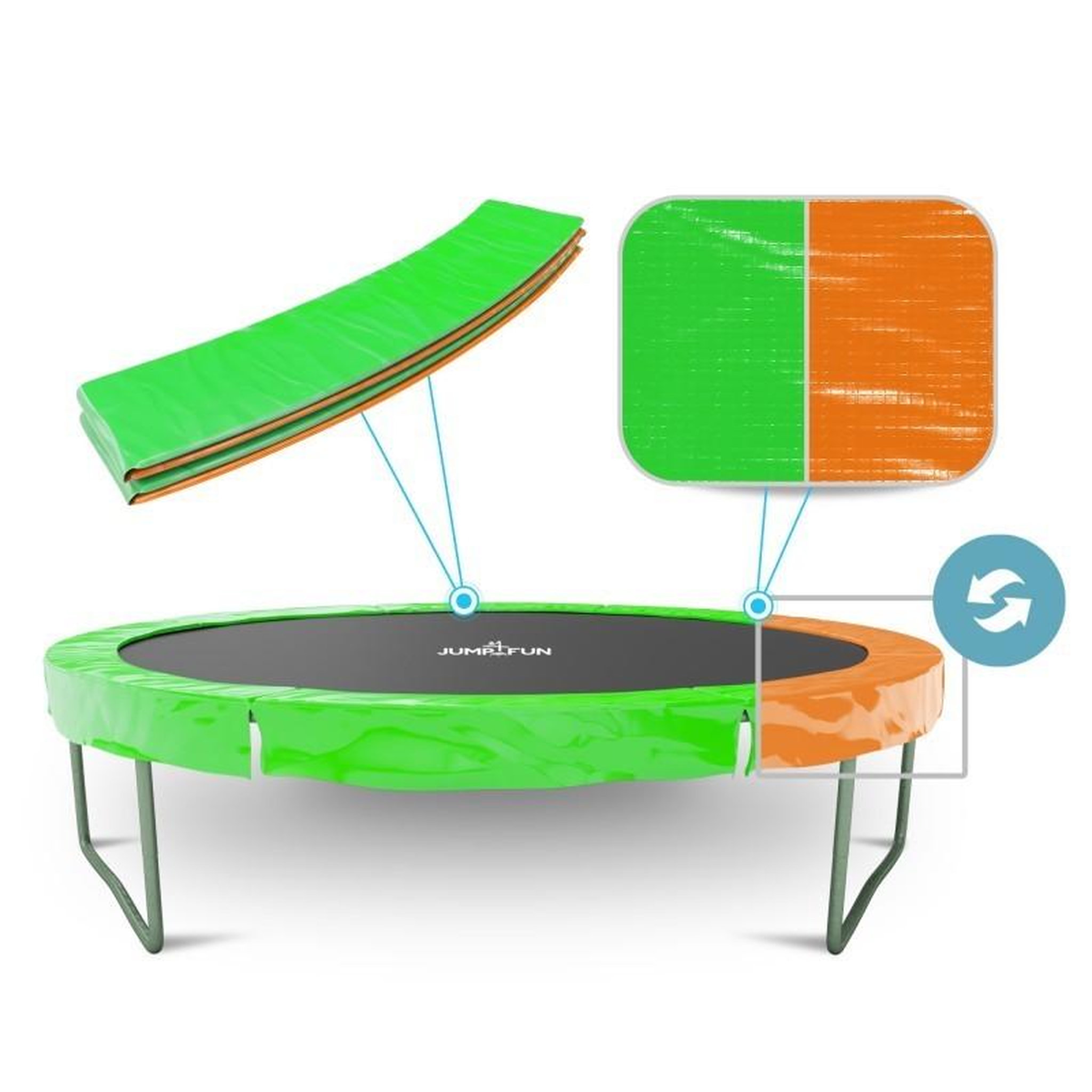 Voir la diapositive 2 : JUMP4FUN Coussin de protection des ressorts pour Trampoline, réversible orange / vert pomme : ø 6Ft