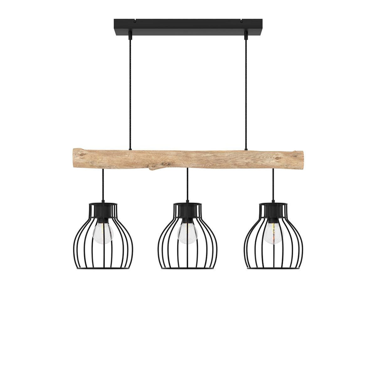 Rendez vous déco Suspension 3 lampes en bois d'eucalyptus et métal noir-Abby