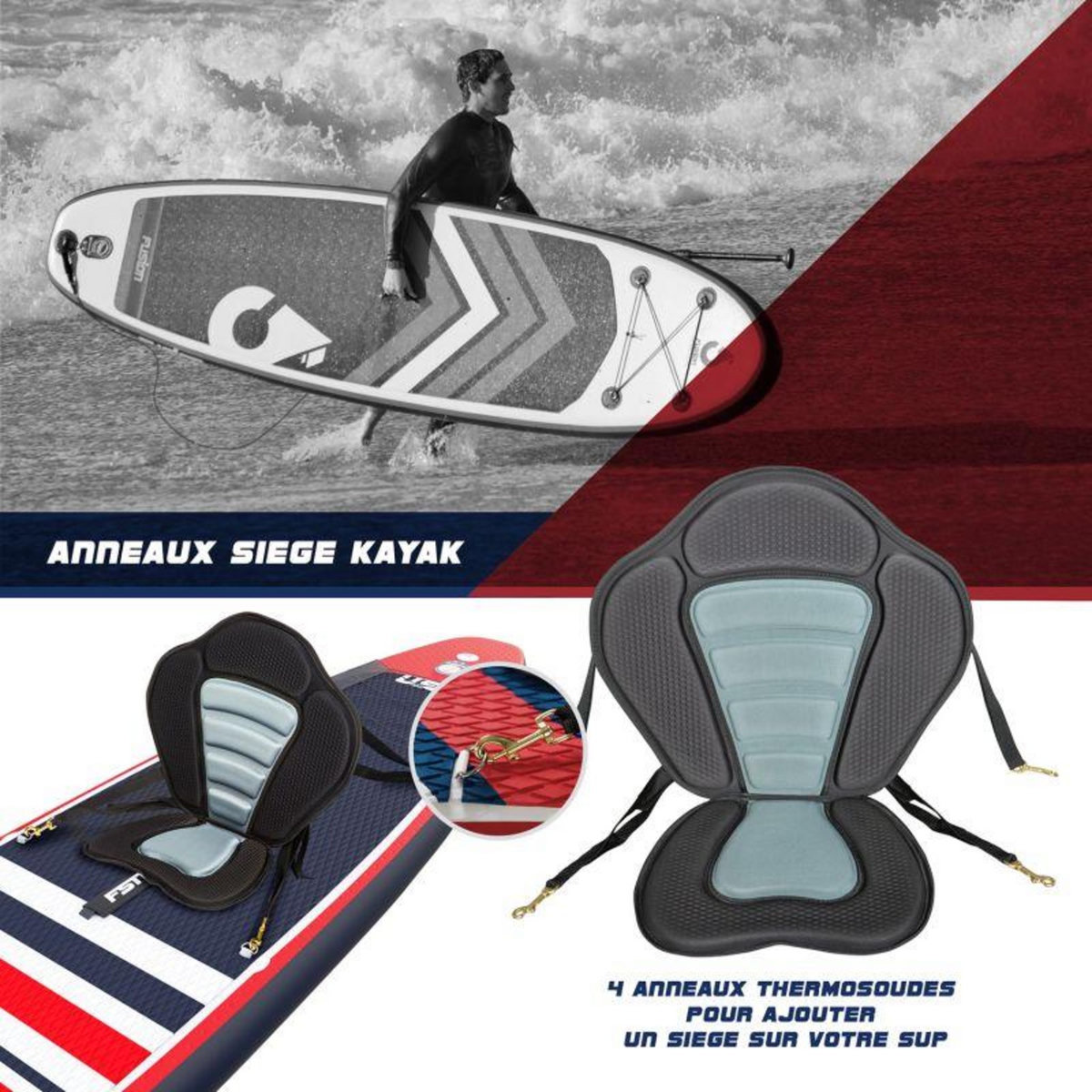 FUSION Paddle gonflable RACE 12'6 - 384 x 71 x 15 cm - Stand up paddle avec pagaie, leash, pompe, anneaux de kayak et sac de transport