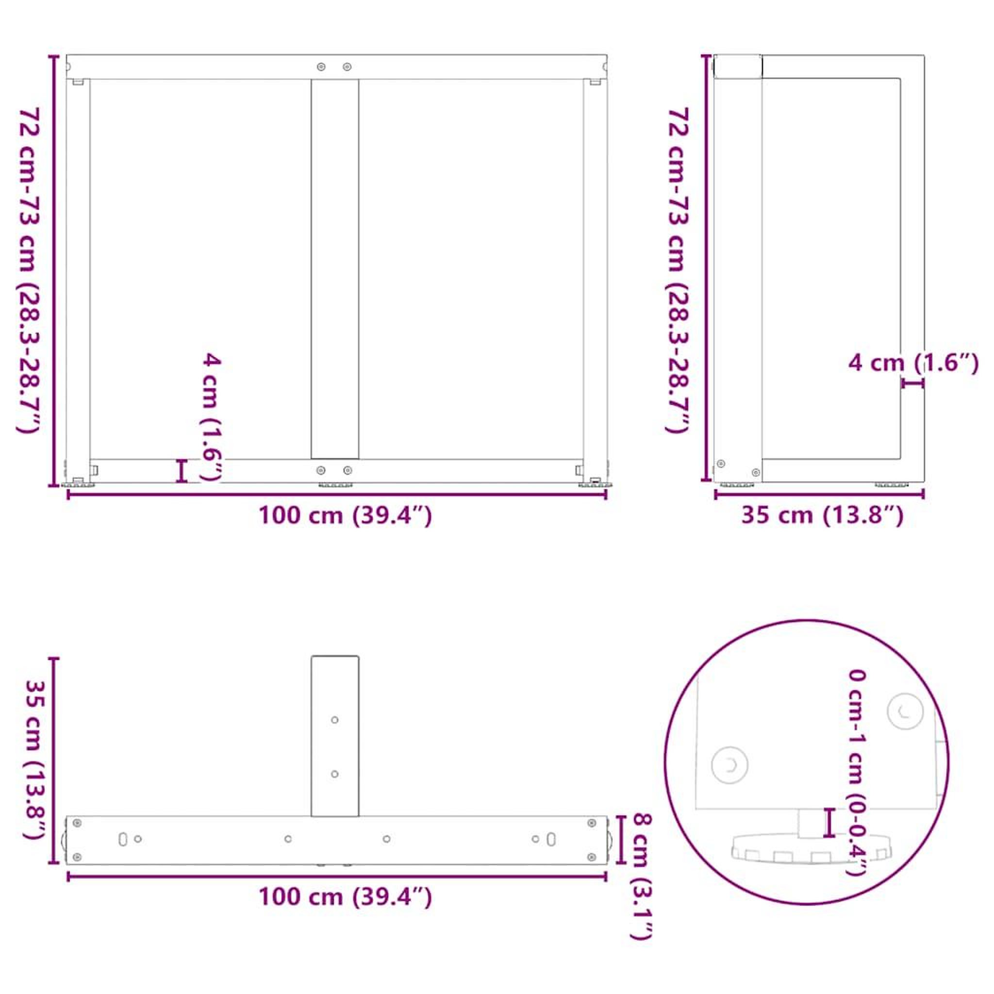 Voir la diapositive 6 : VIDAXL Pieds de table a manger forme de T 2 pcs 100x35x(72-73)cm acier