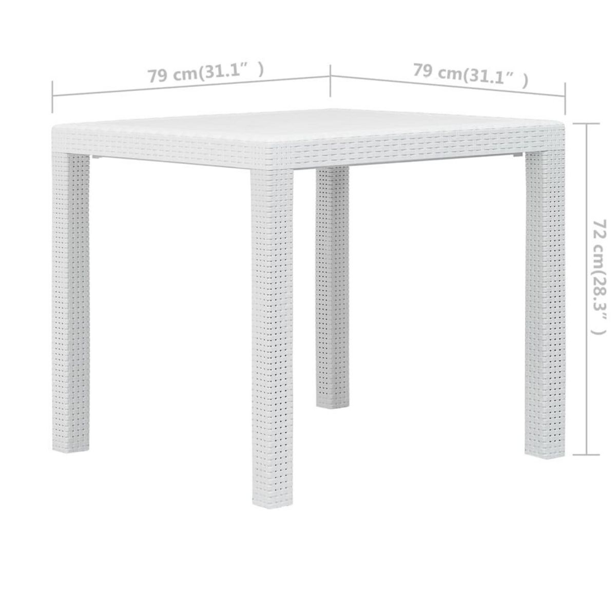 VIDAXL Table de jardin Blanc 79x79x72 cm Plastique Aspect de rotin
