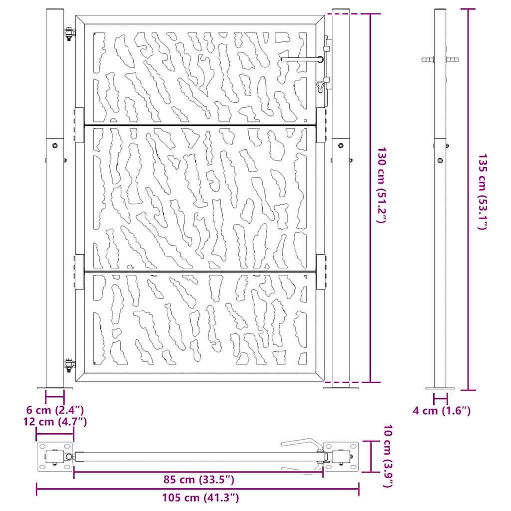 Voir la diapositive 6 : VIDAXL Portail de jardin noir 105x130 cm acier conception de traces