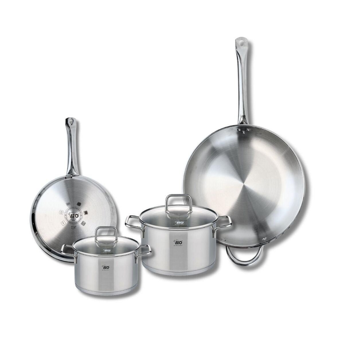 ELO Ensemble de 2 Poêles de cuisson 24 et 32 cm et 2 faitouts 16 et 20 cm Elo Profi Citrin