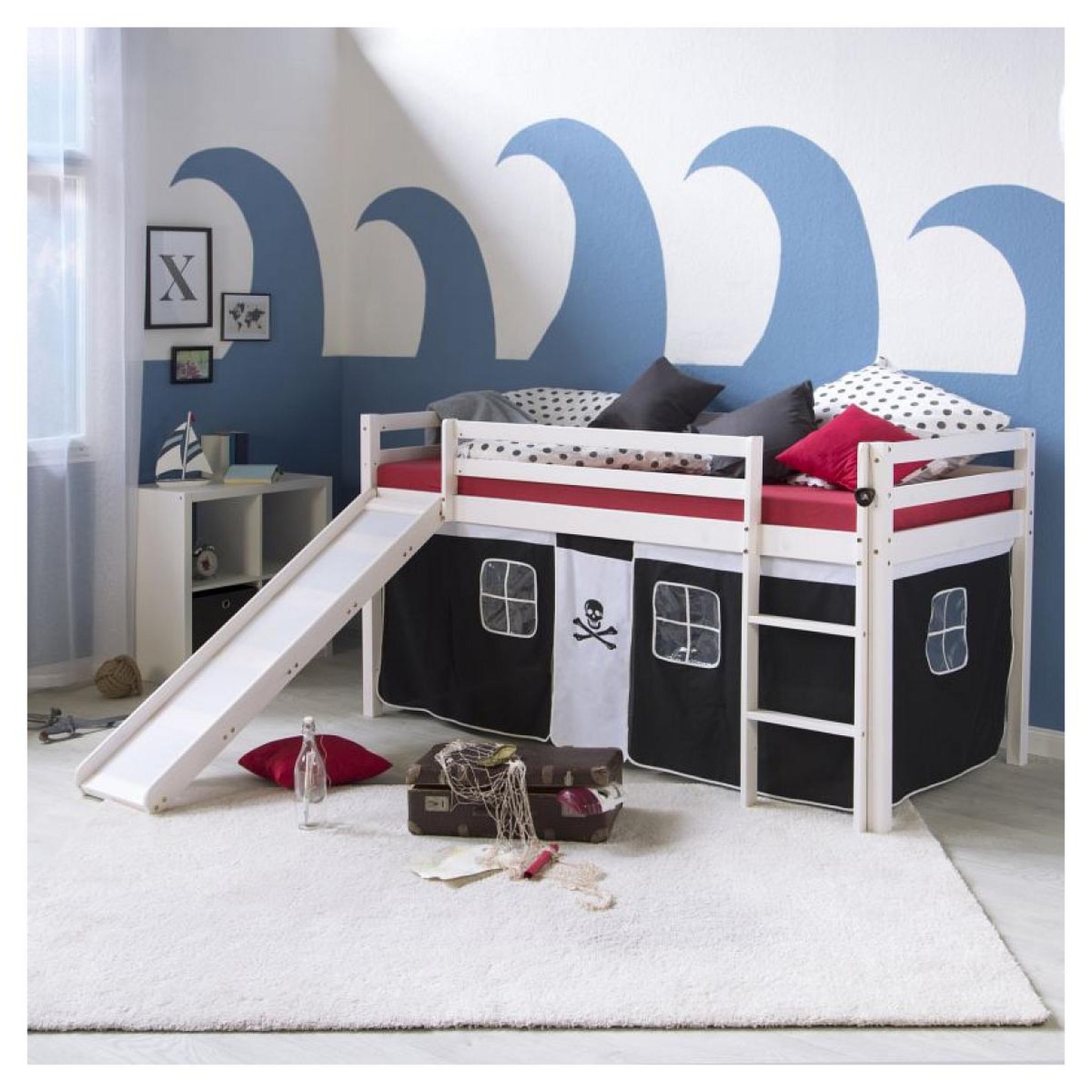 Voir la diapositive 2 : HomeStyle4U Lit noir mi-haut 90x200 cm avec matelas toboggan