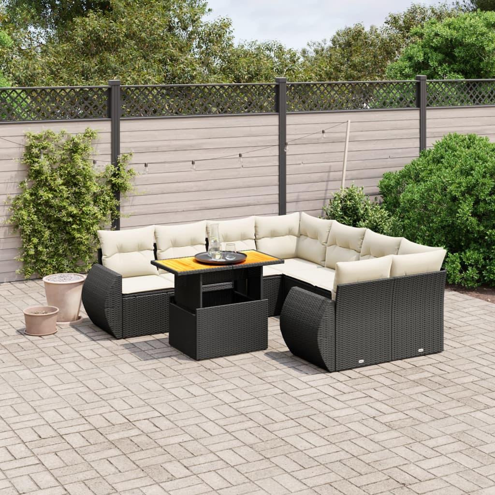 VIDAXL Salon de jardin 9 pcs avec coussins noir resine tressee