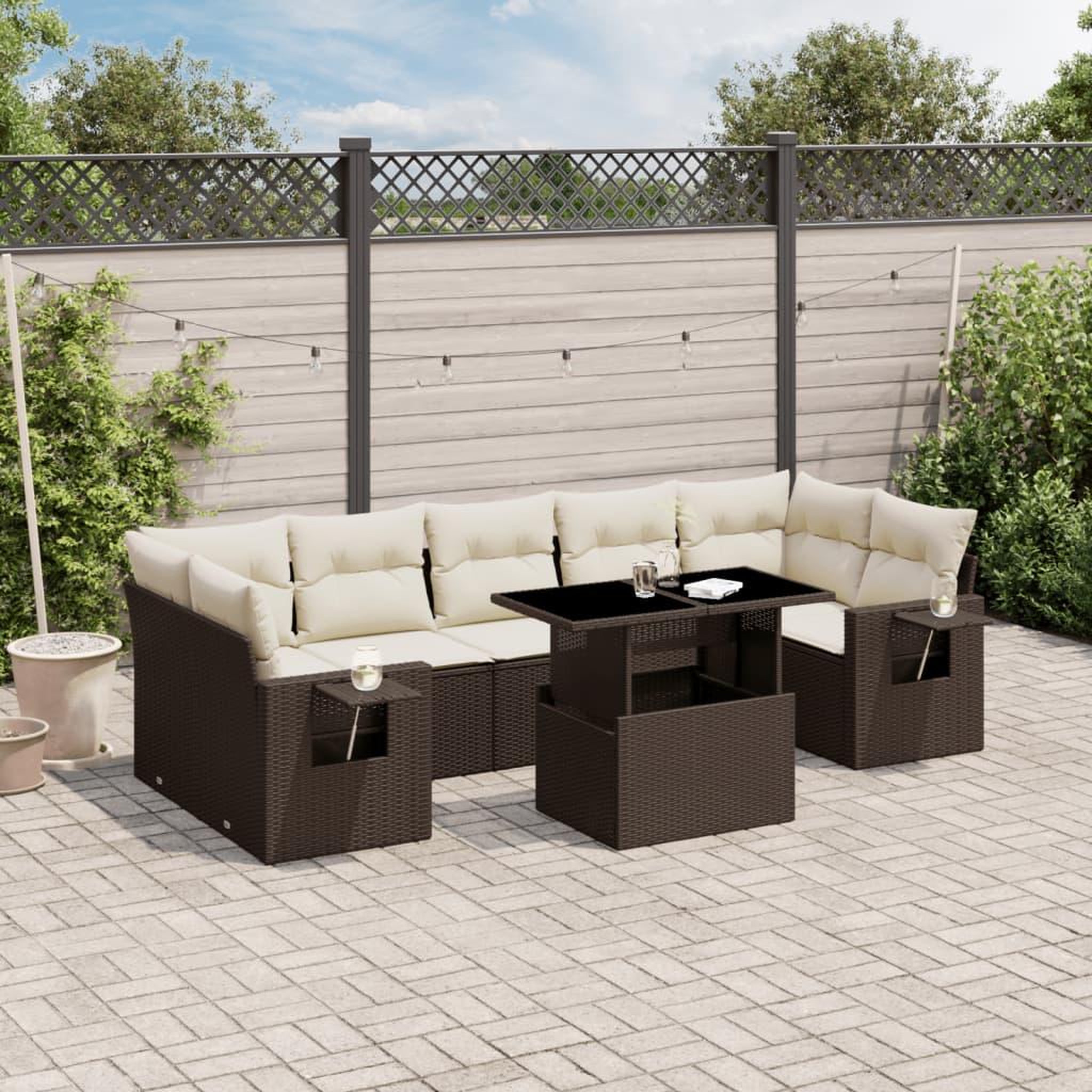 VIDAXL Salon de jardin 8 pcs avec coussins marron resine tressee