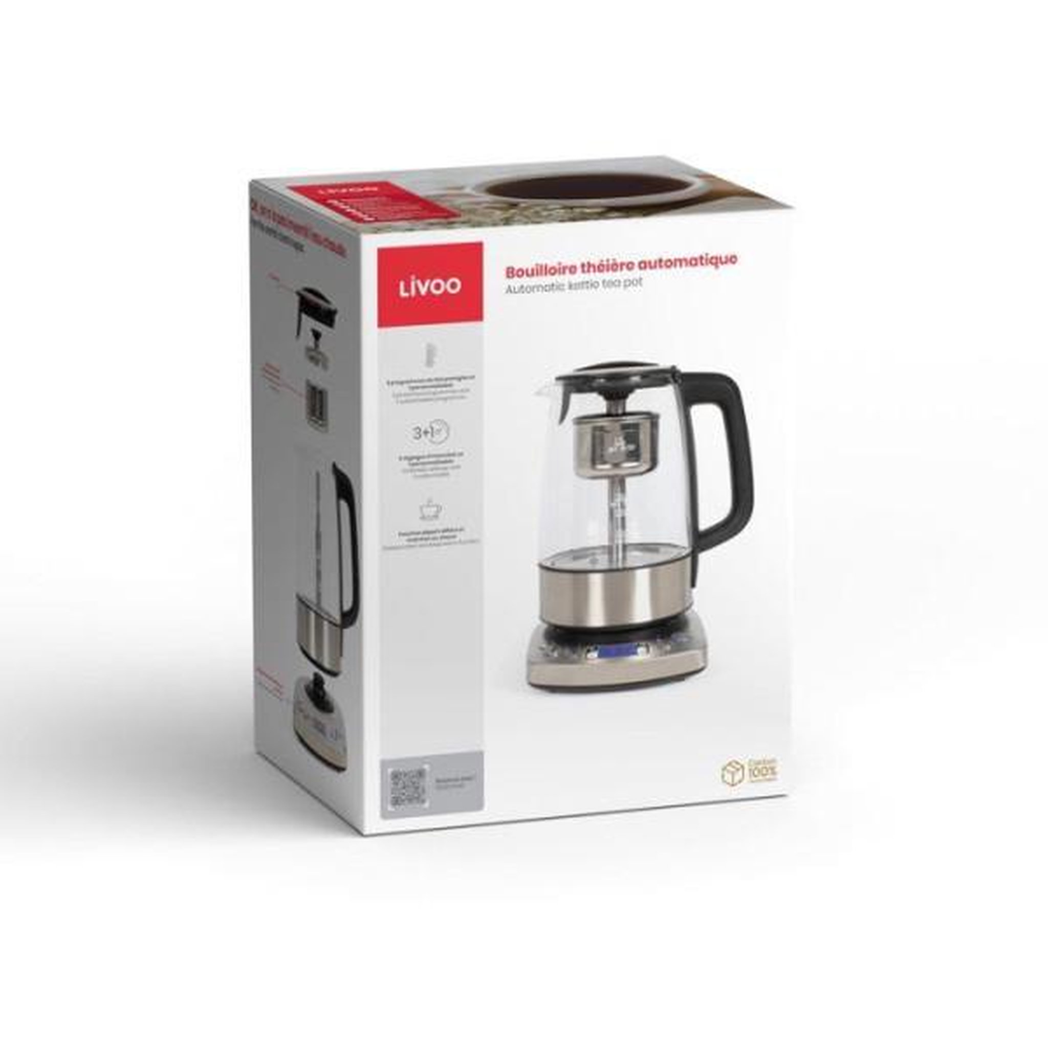 Voir la diapositive 5 : LIVOO Bouilloire sans fil 1.7l 2000w verre/gris - dod209