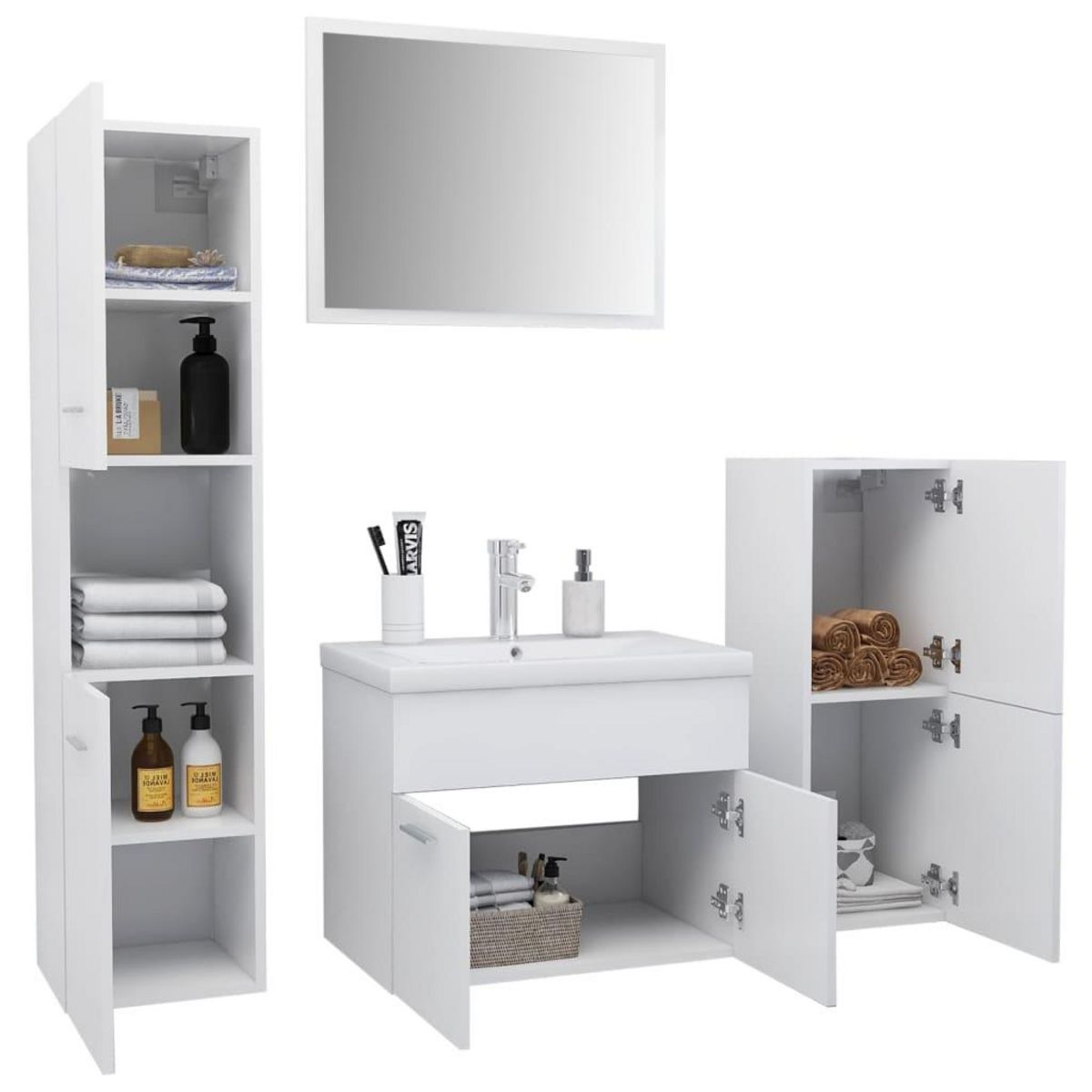 VIDAXL Ensemble de meubles de salle de bain Blanc Agglomere