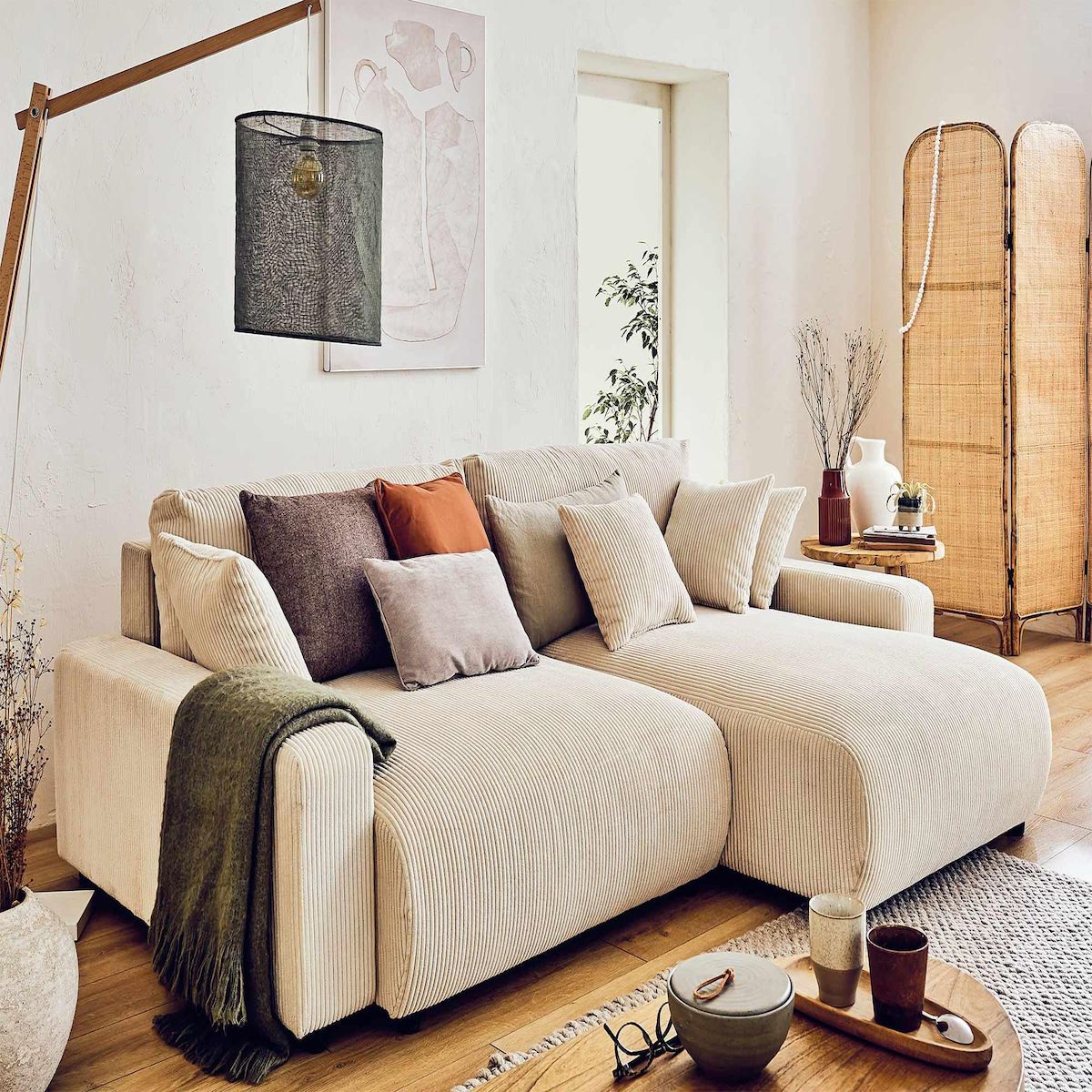 LISA DESIGN Pivoine - canapé d'angle réversible - 4 places - convertible avec coffre - en velours côtelé