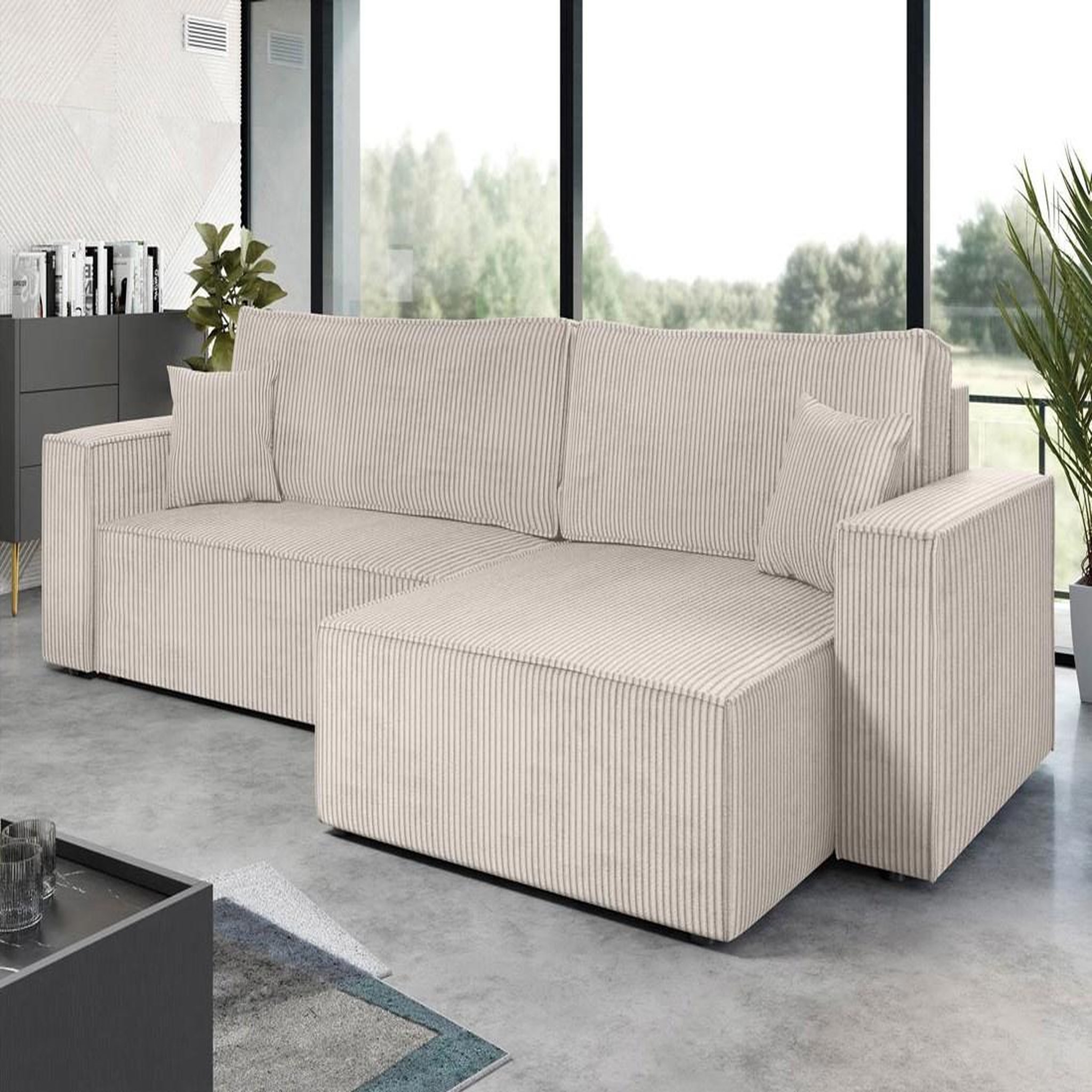 Voir la diapositive 2 : BEST MOBILIER Cezanne - canapé d'angle réversible 5 places convertible avec coffre en velours côtelé