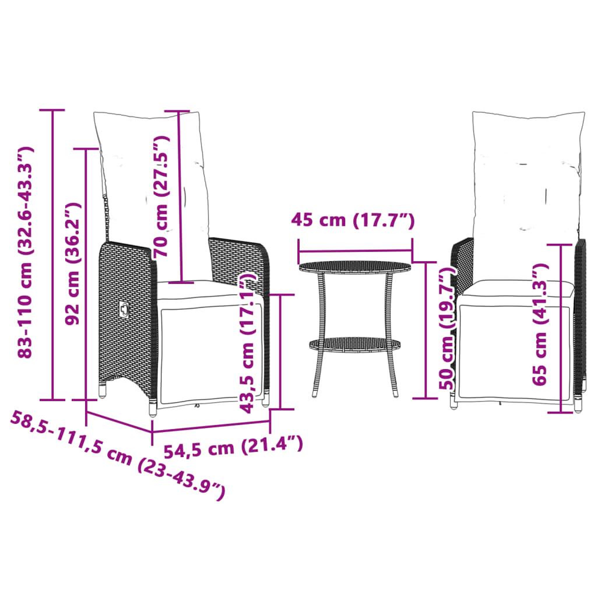 Voir la diapositive 6 : VIDAXL Chaises de jardin inclinables lot de 2 et table resine tressee