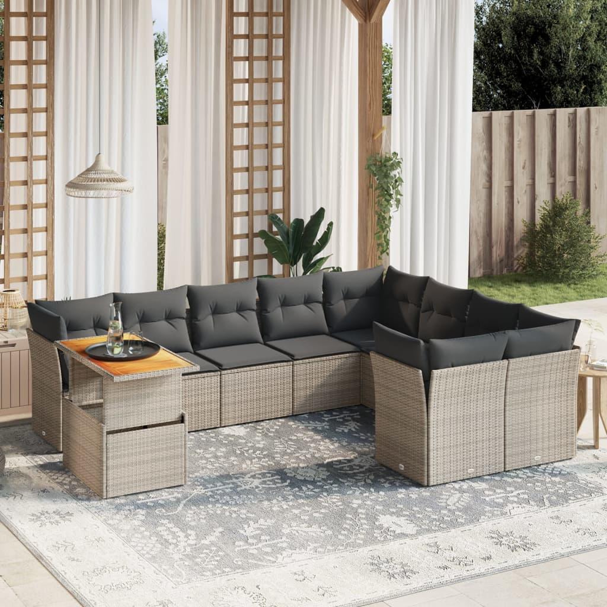 VIDAXL Salon de jardin avec coussins 10 pcs gris resine tressee