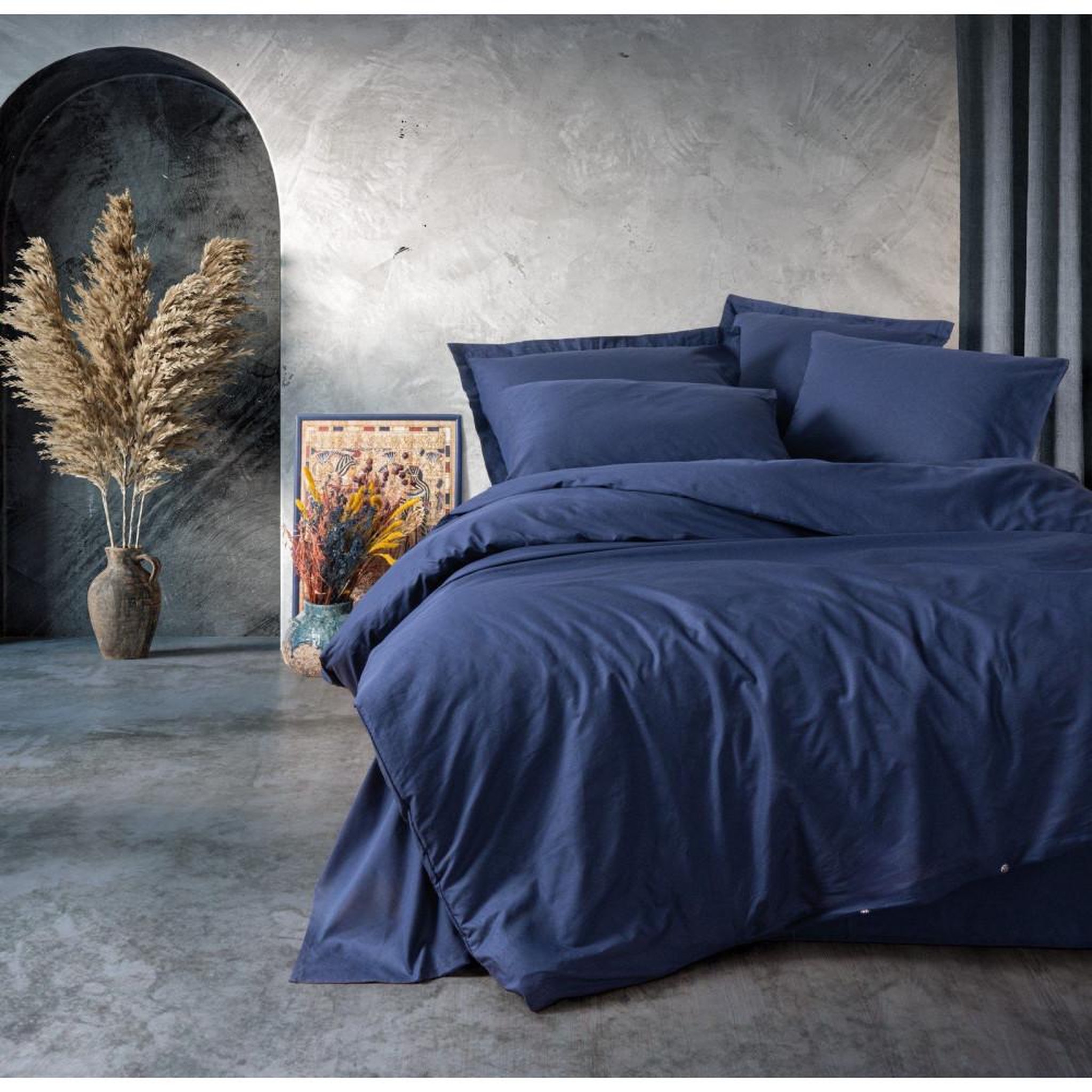 GENERIQUE Parure de lit - 1 housse de couette 140 x 200cm + 1 taies d'oreiller 60 x 60 cm - 100% coton renforcé - Bleu foncé