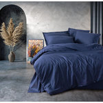 GENERIQUE Parure de lit - 1 housse de couette 140 x 200cm + 1 taies d'oreiller 60 x 60 cm - 100% coton renforcé - Bleu foncé