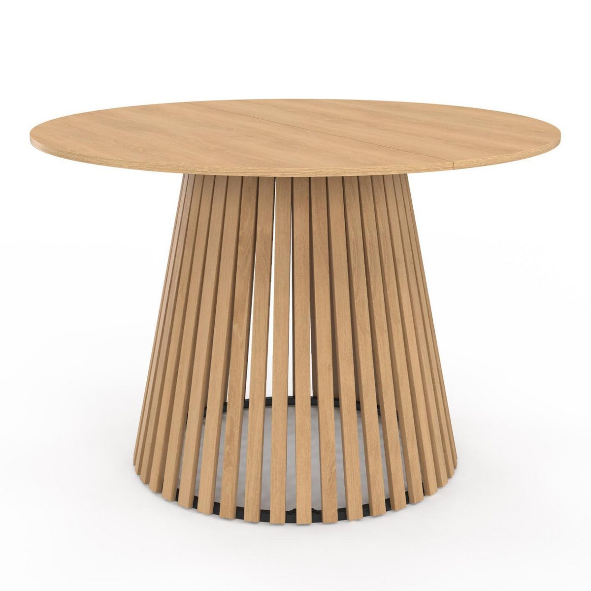 ID MARKET Table à manger ronde CARMEN 6 personnes pied bois en lattes et plateau bois 110 cm