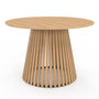 Voir la diapositive 3 : ID MARKET Table à manger ronde CARMEN 6 personnes pied bois en lattes et plateau bois 110 cm