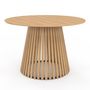 Voir la diapositive 3 : ID MARKET Table à manger ronde CARMEN 6 personnes pied bois en lattes et plateau bois 110 cm