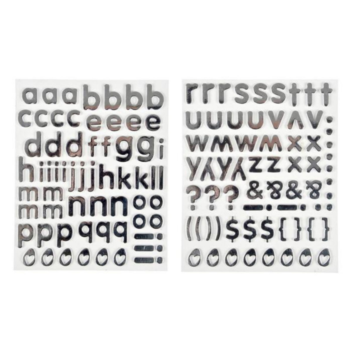 Paris Prix Lot de 2 Planches de Stickers  Alphabet  2cm Argent