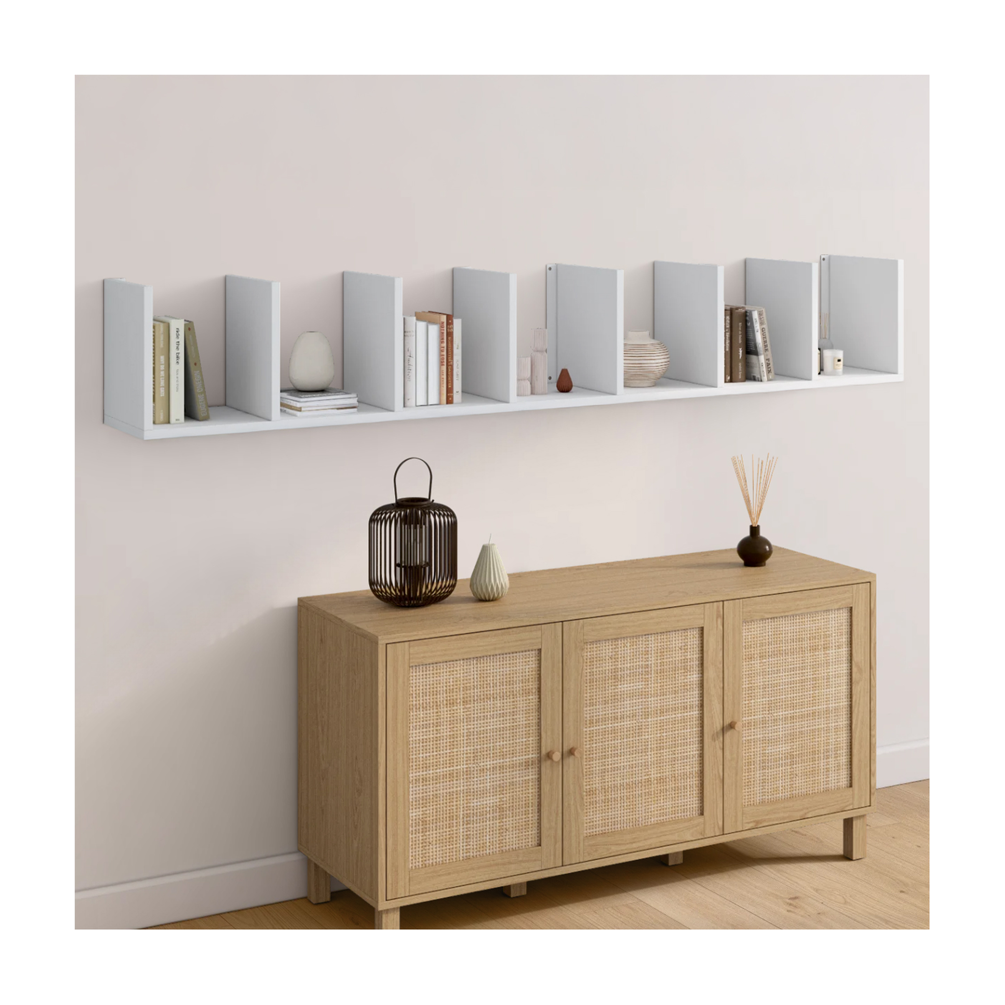 Voir la diapositive 3 : ID MARKET Etagère murale suspendue double position chiara 8 étagères blanc 190 cm