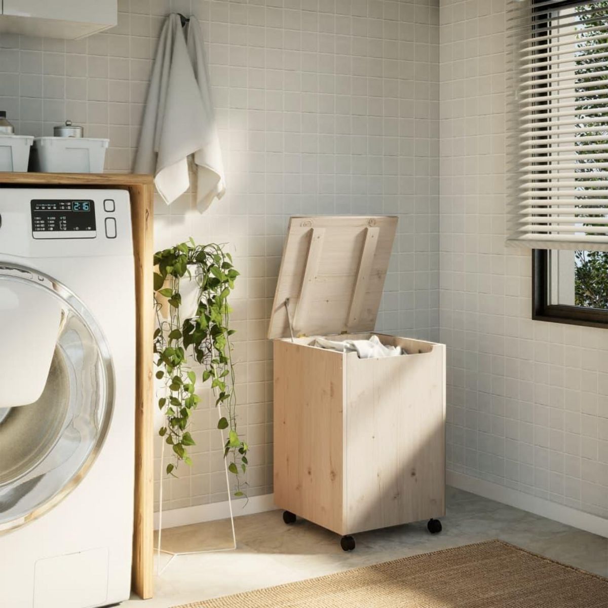 VIDAXL Panier a linge et roulettes RANA 45x45x64 cm bois massif de pin