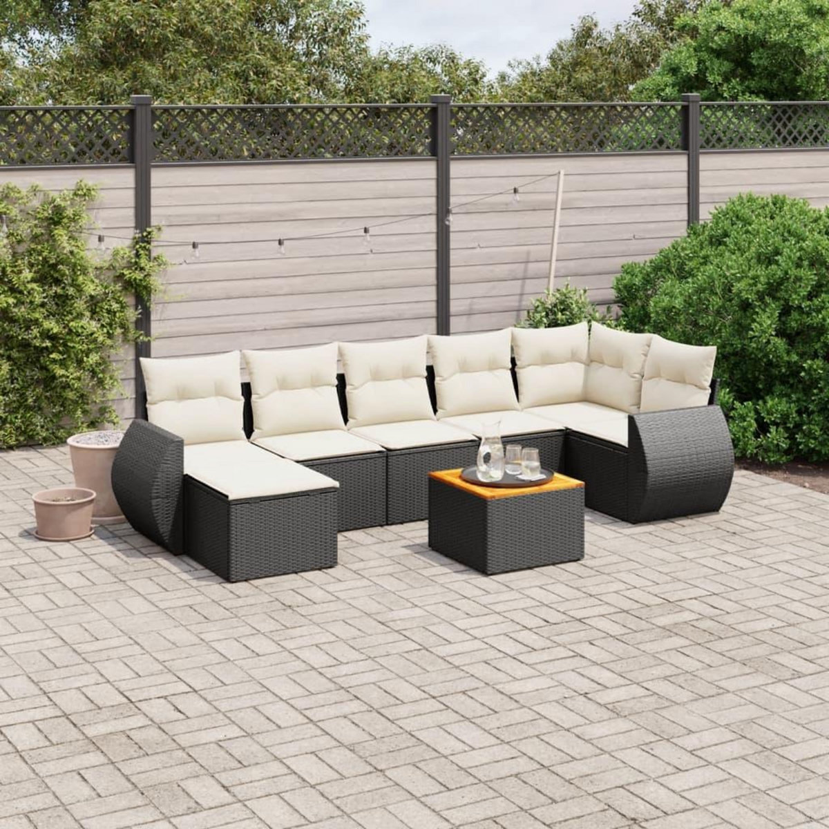 VIDAXL Salon de jardin 8 pcs avec coussins noir resine tressee
