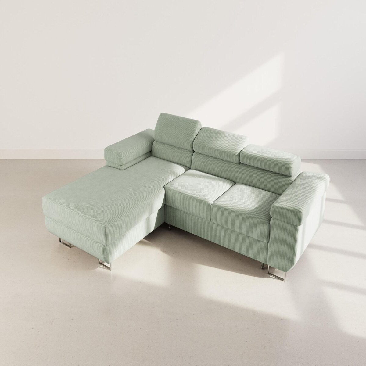 BEST MOBILIER Pablo - canapé d'angle gauche - 6 places - convertible avec coffre et têtières réglables - en velours côtelé