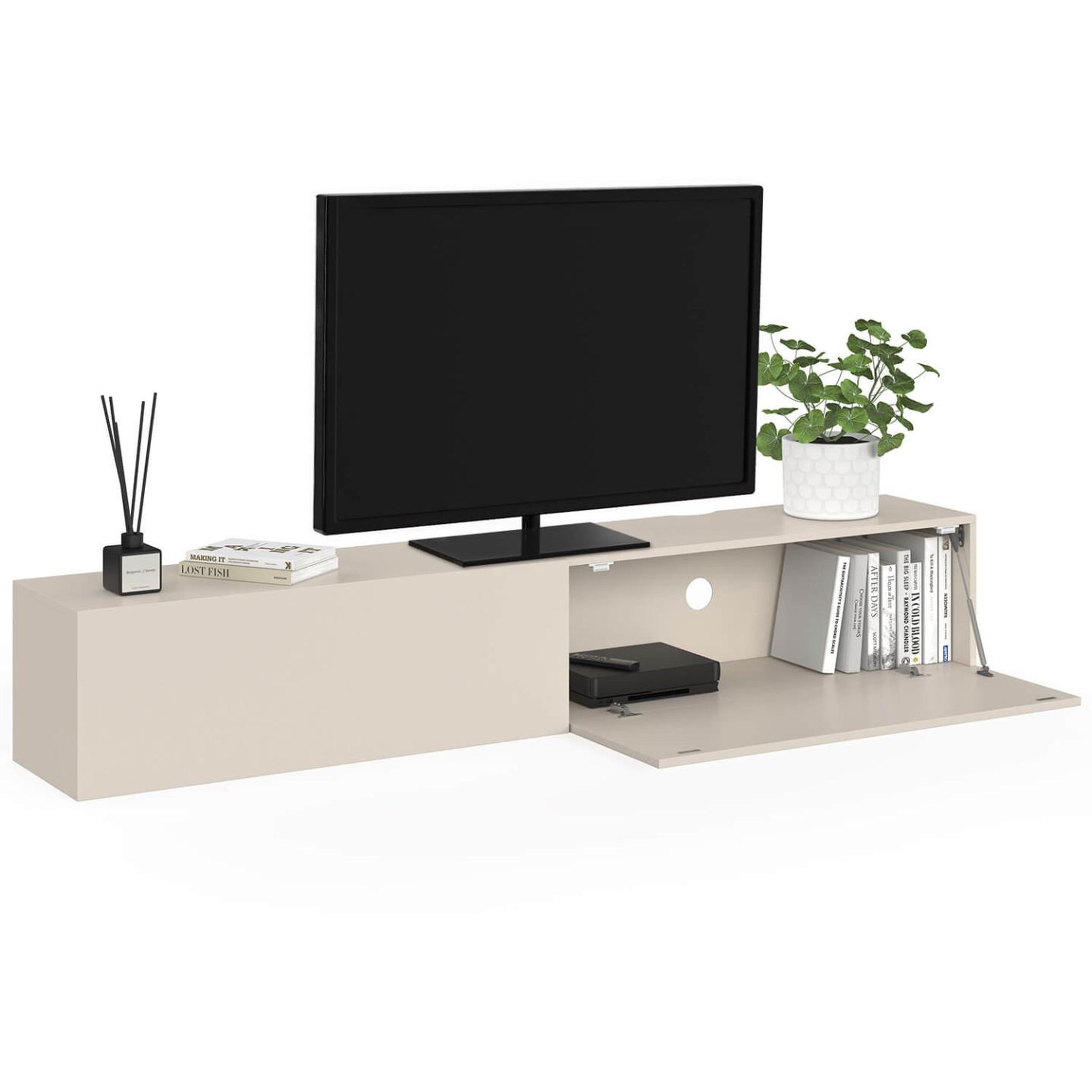 Voir la diapositive 4 : ID MARKET Meuble tv 180 cm suspendu elio 2 portes beige