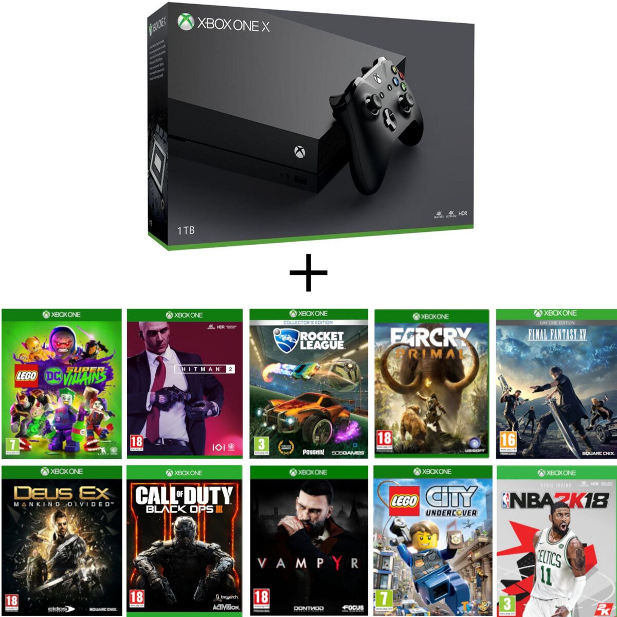 EXCLU WEB Console Xbox One X Edition Standard + 10 Jeux
