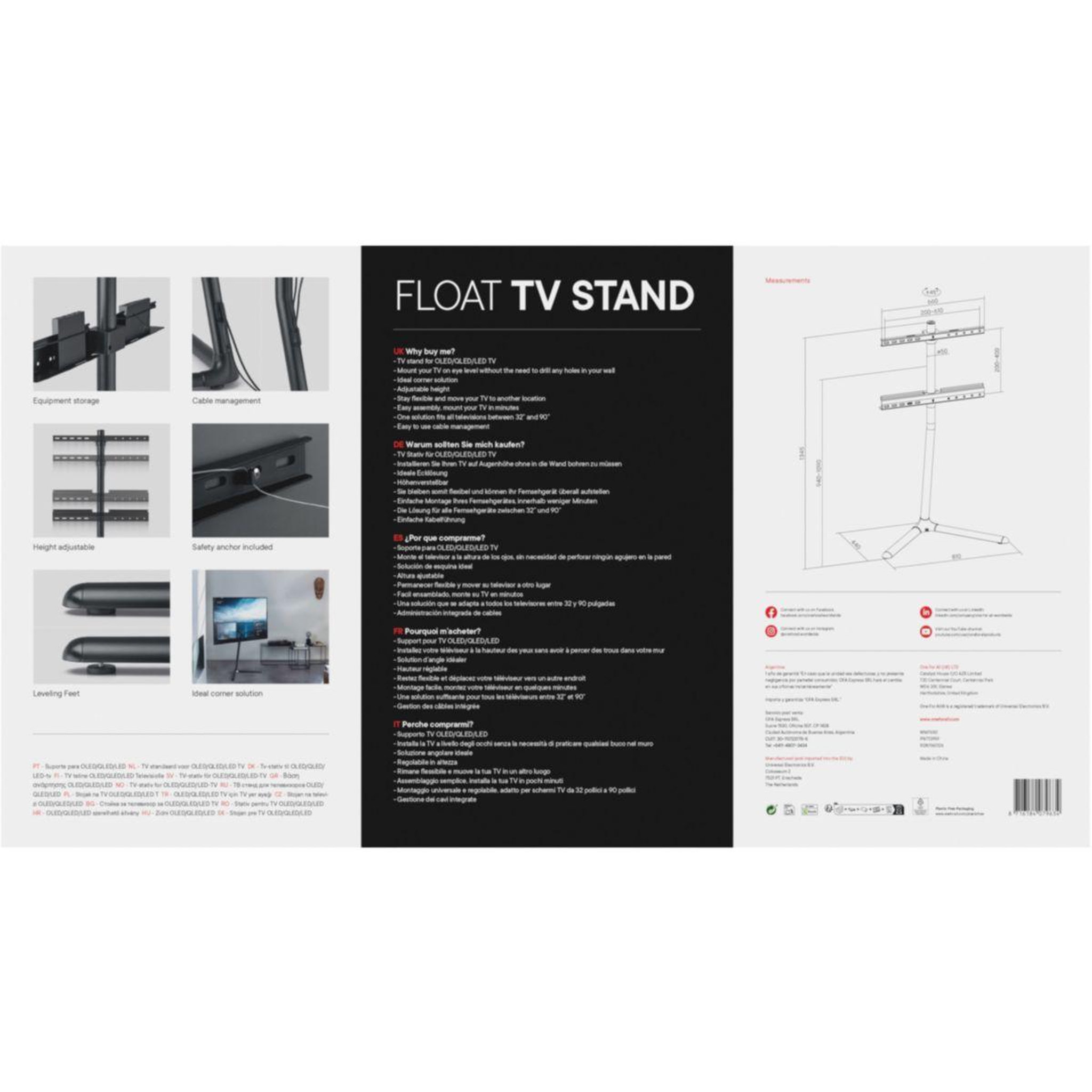Voir la diapositive 2 : One For All Pied TV Sur pied orientable 360 jusqu'a 90''