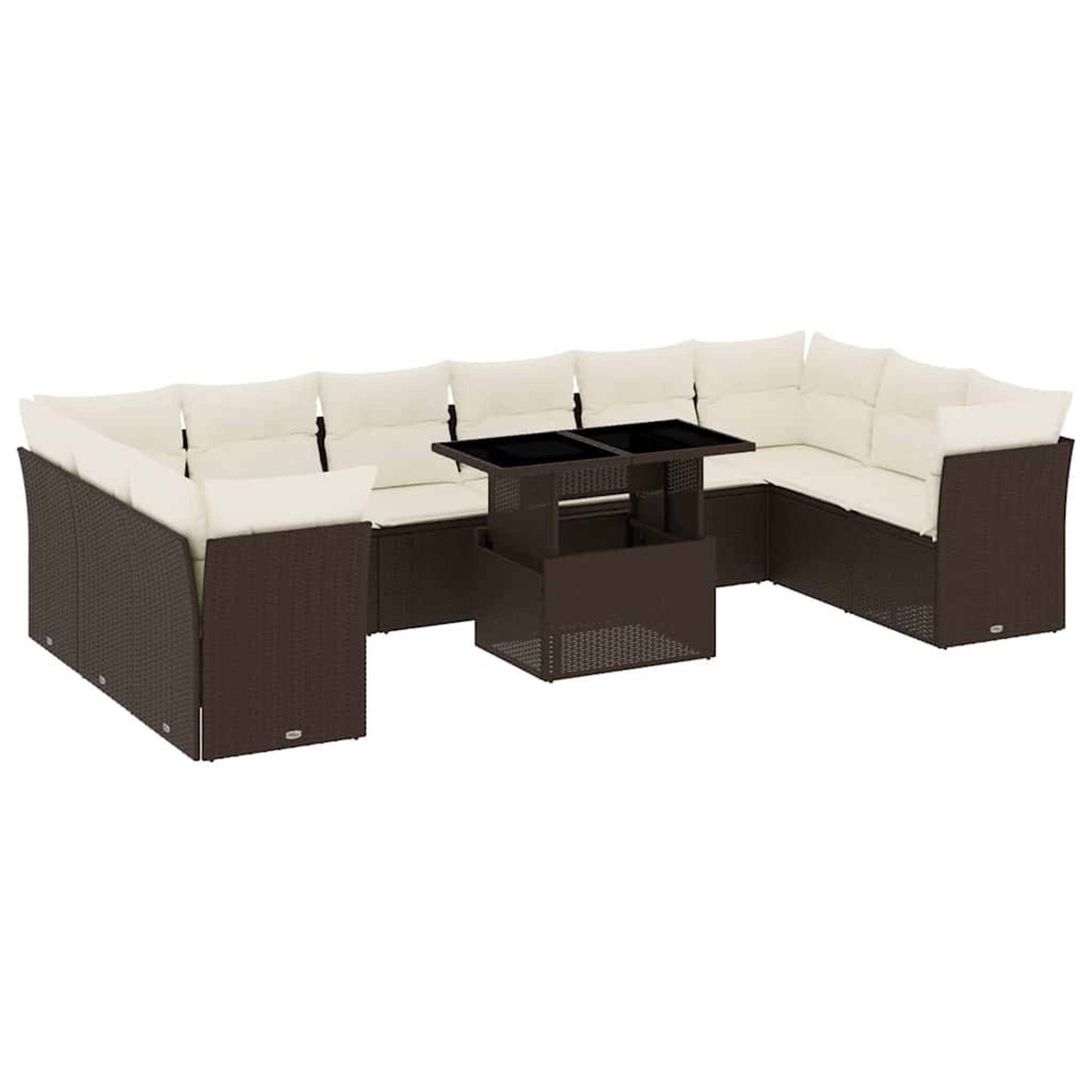 Voir la diapositive 2 : VIDAXL Salon de jardin et coussins 11 pcs marron resine tressee