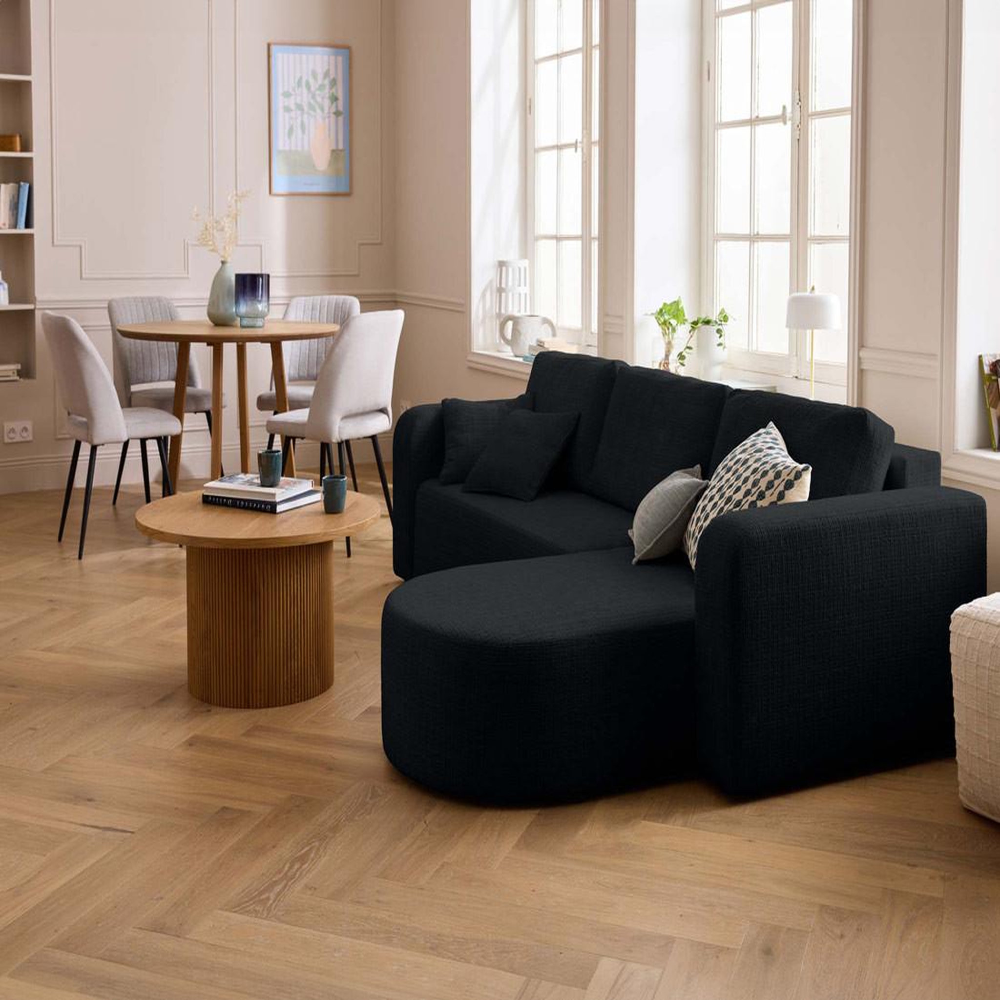 Voir la diapositive 4 : BEST MOBILIER Miro - canapé d'angle réversible - 4 places - convertible avec coffre - en velours texturé