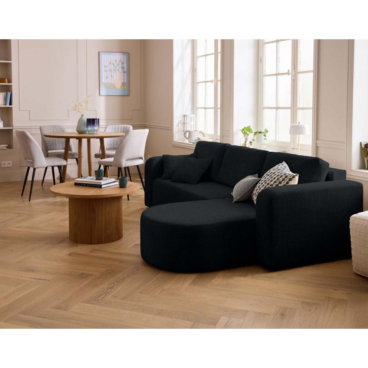 BEST MOBILIER Miro - canapé d'angle réversible - 4 places - convertible avec coffre - en velours texturé