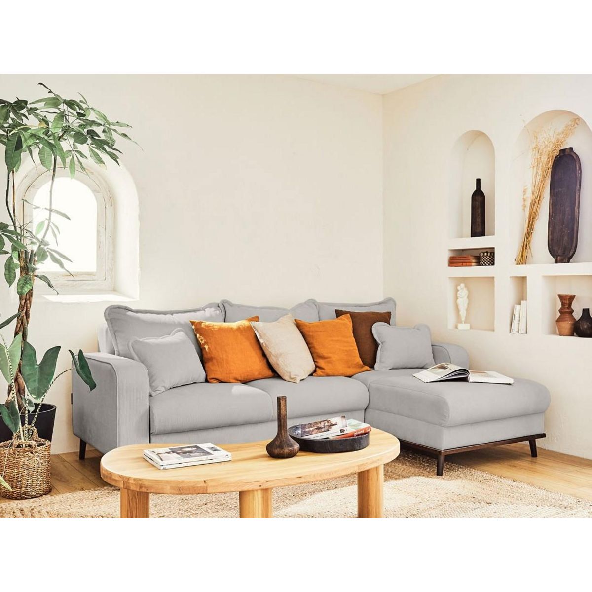 LISA DESIGN Albane - canapé d'angle droit - 4 places - convertible avec coffre - en velours côtelé