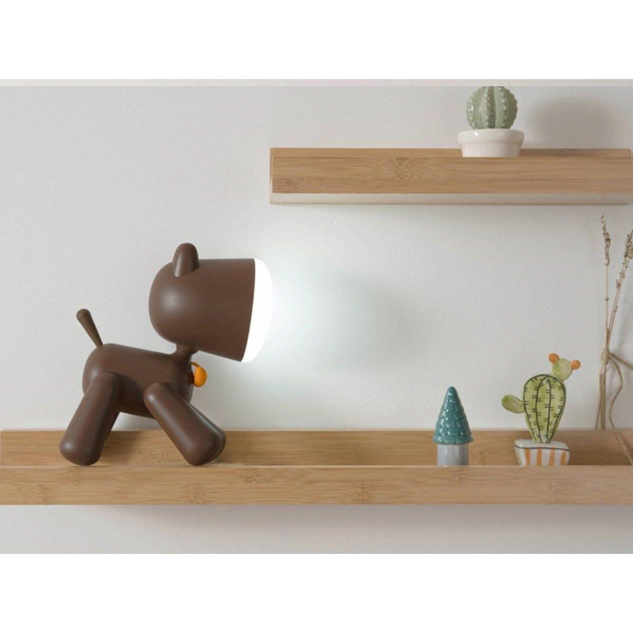 Voir la diapositive 2 : 1001JOUETS Lampe de chevet enfant - Veilleuse en Forme chien - Batterie rechargeable - Marron
